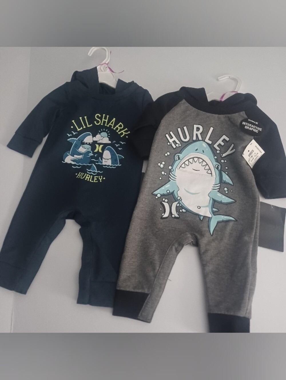 Hurley Lot Of 2 Hooded Rompers Boys Sz 3M